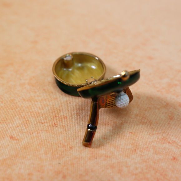 Golf trinket box small 1 inch round chest Golf Club Lidded Enameled Box - Picture 4 of 7